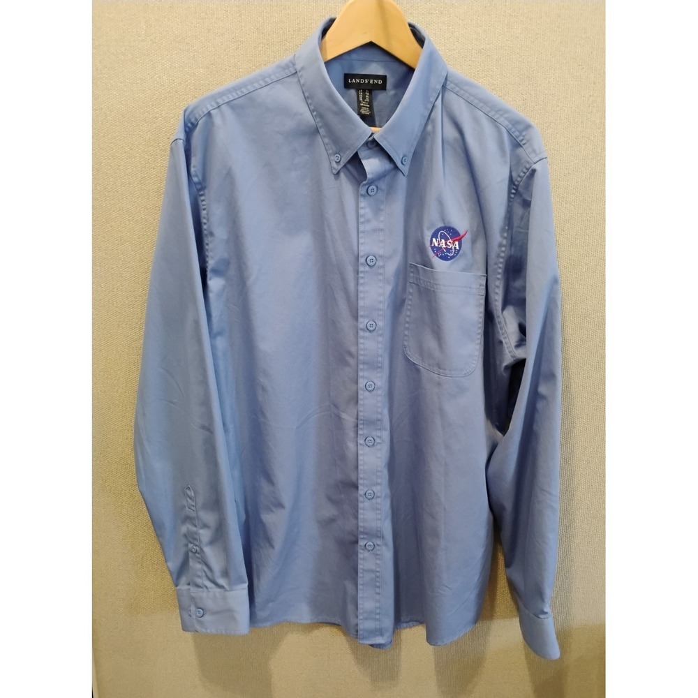 Lands End Button Down Dress Shirt NASA Logo Size XLT